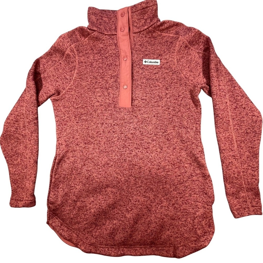 Columbia Salmon Heathered Snap Neck Fleece Pullover Sweater Womens Size S
